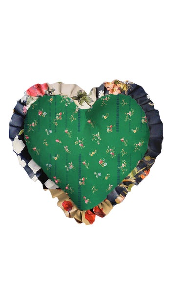 GREEN ETCHED FLORAL HEART CUSHION